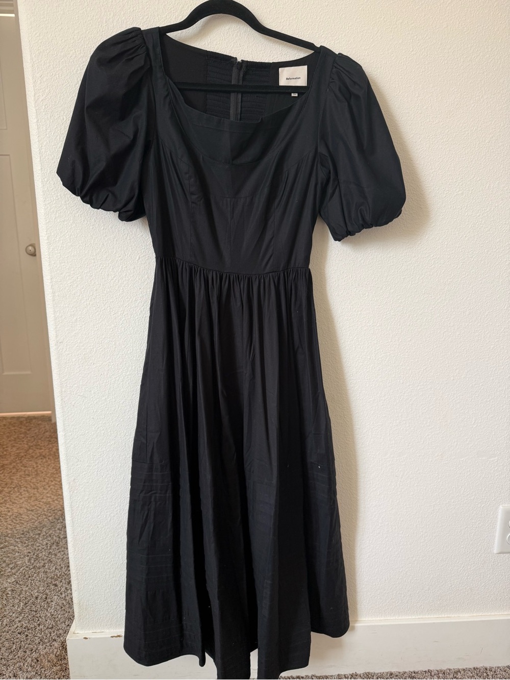 Reformation Black Poplin Midi